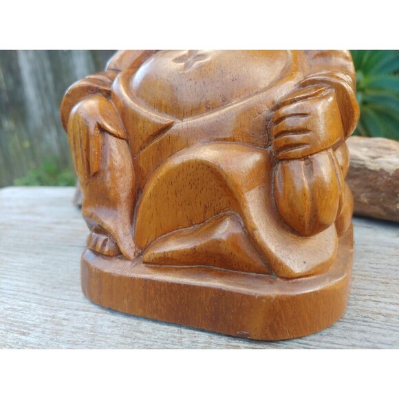 Vintage Monkey Pod Wood Buddha Figurine Handcrafted In The Philippines - Picture 8 of 10